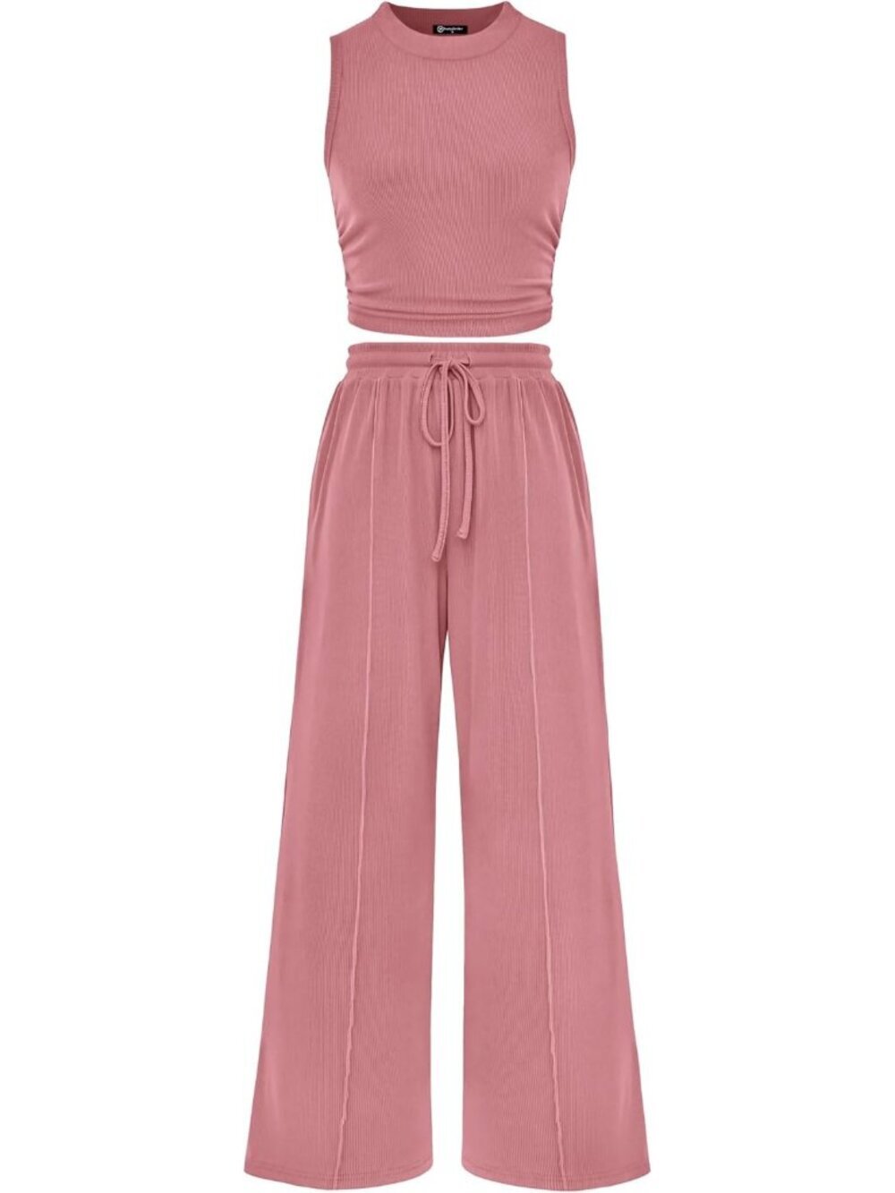 Women's Pink 2 Piece Outfits Ribbed Knit Lounge Sets Tracksuit Sleeveless